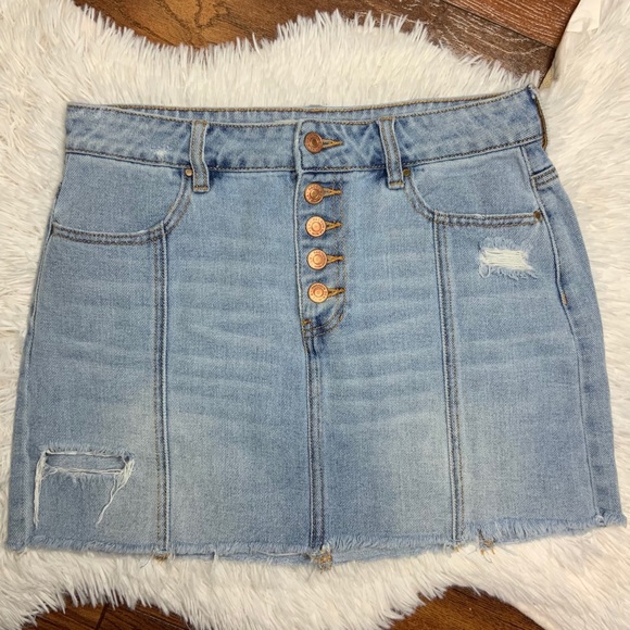 PacSun Dresses & Skirts - PacSun Light Wash Denim Skirt 5 Button Fly Size 27